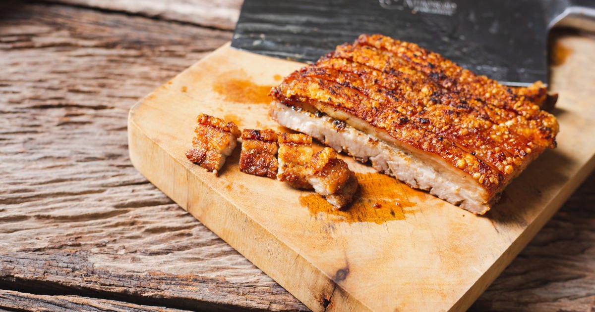 Roast Pork Belly on wooden
